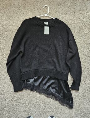 H&M Black Women's Mixed-Material Asymmetrical Sweater Size M, NEW